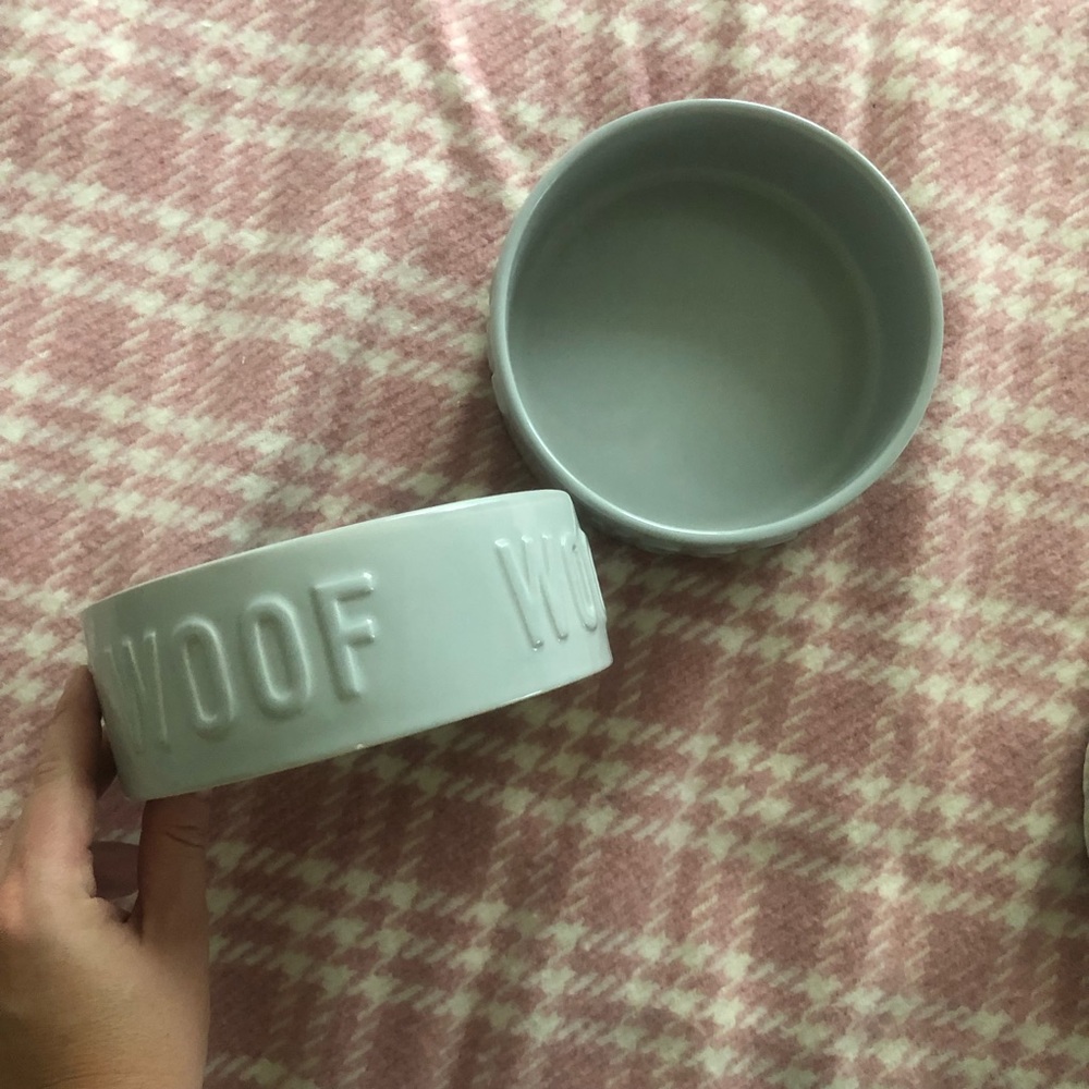 Grey “WOOF” Ceramic dog bowls (Set of 2)